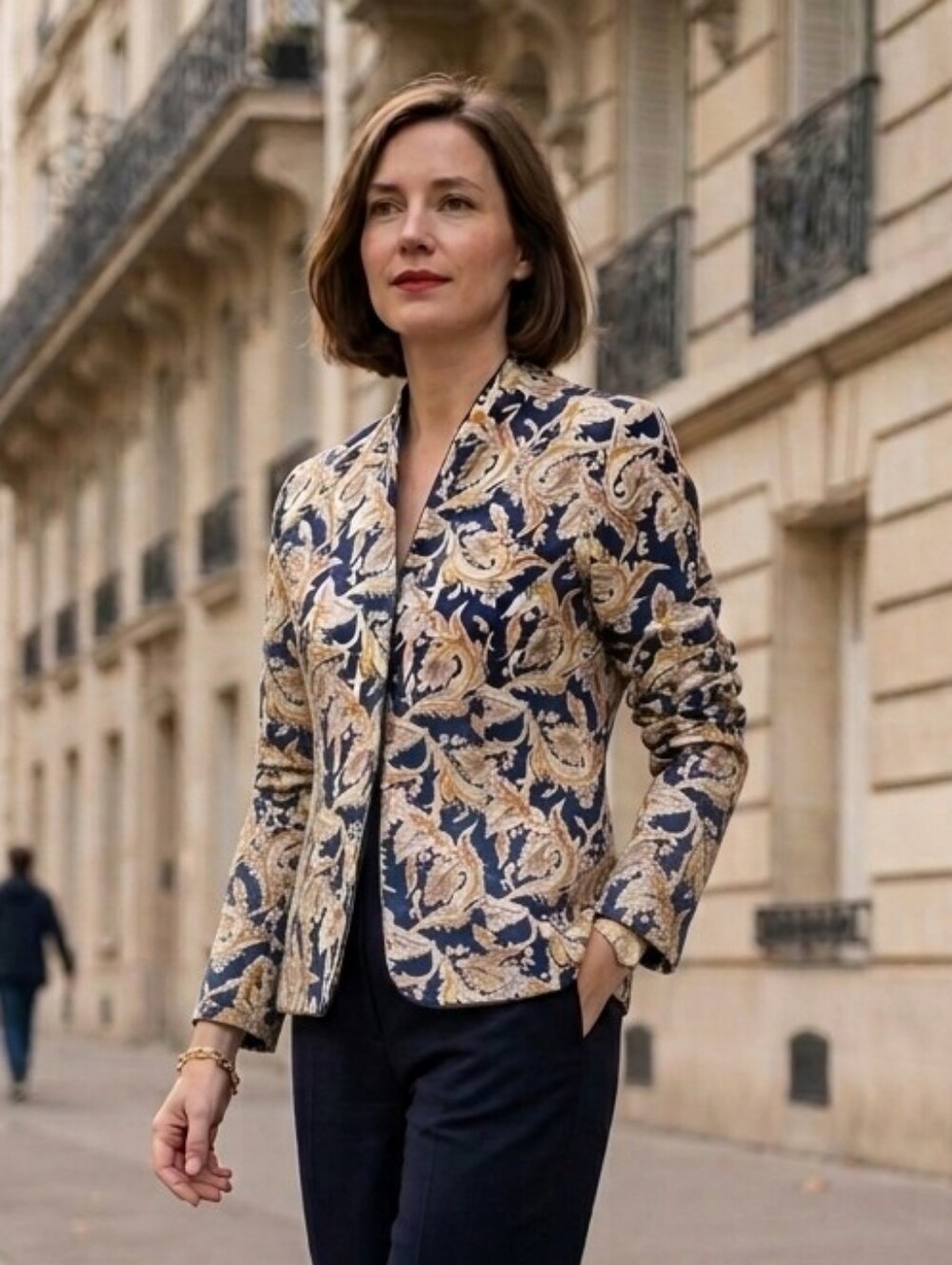 Adrianna Papell Barocque Paisley Silk Blazer Size 6 Old Money Parisian Feminine
